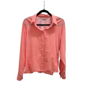 Columbia Omni Shade Long Sleeve Button Up Shirt Women Size L G Coral Fishing Top